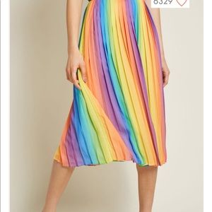 ModCloth Rainbow Pleated Midi Skirt Large